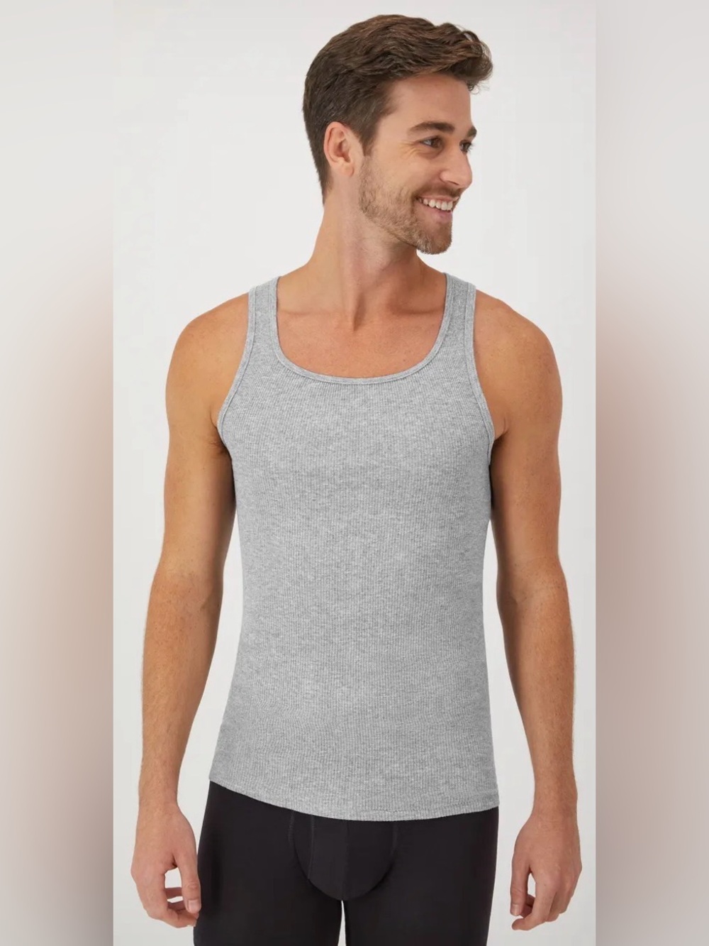 •HANES•NWT BLACK/GRAY 6-PACK COTTON TANK TOP UNDERSHIRT SIZE LARGE